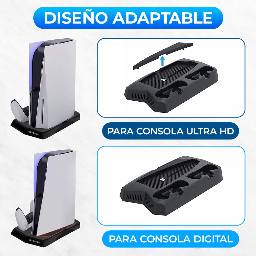 Base PS5 Slim con controles DualSense cargando