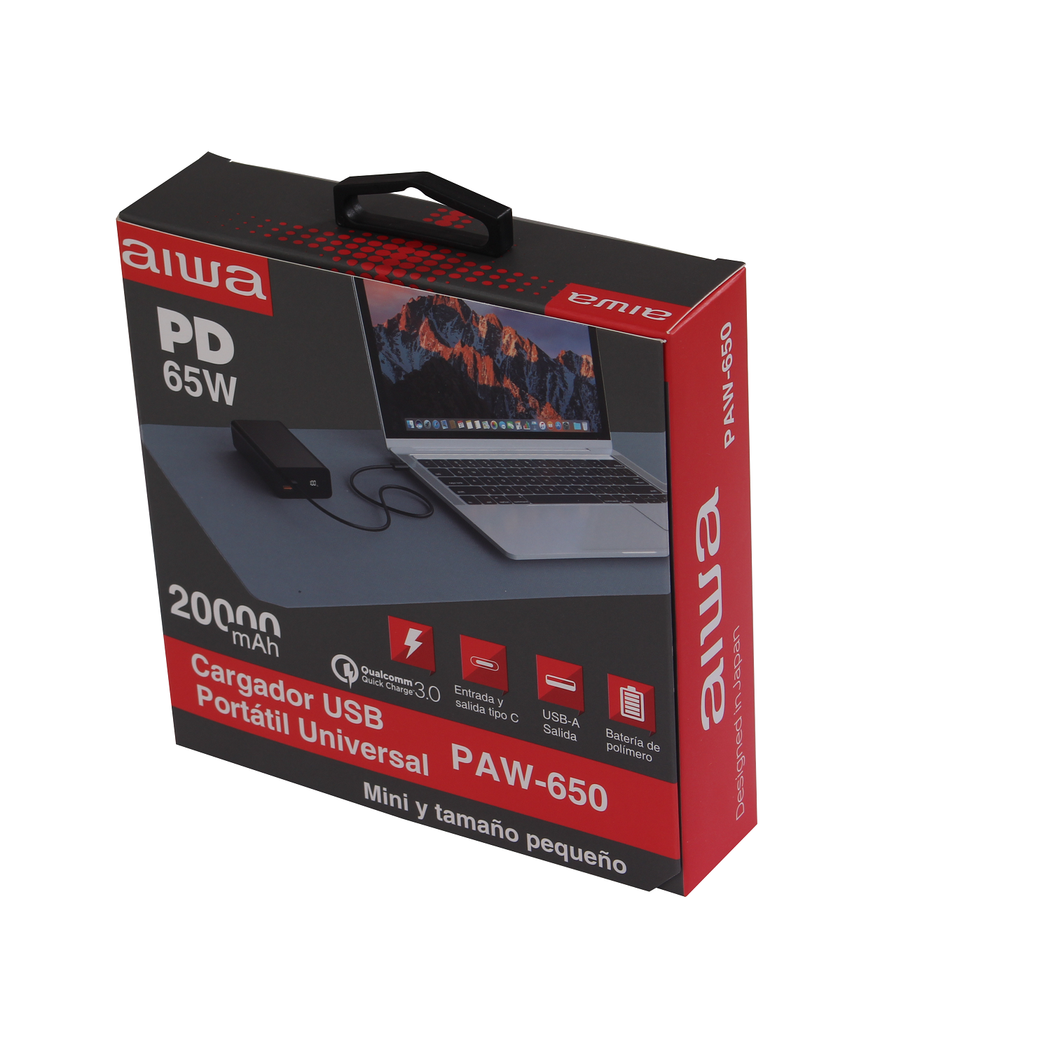 Caja del power bank AIWA PAW-650 de 20.000 mAh con PD 65W