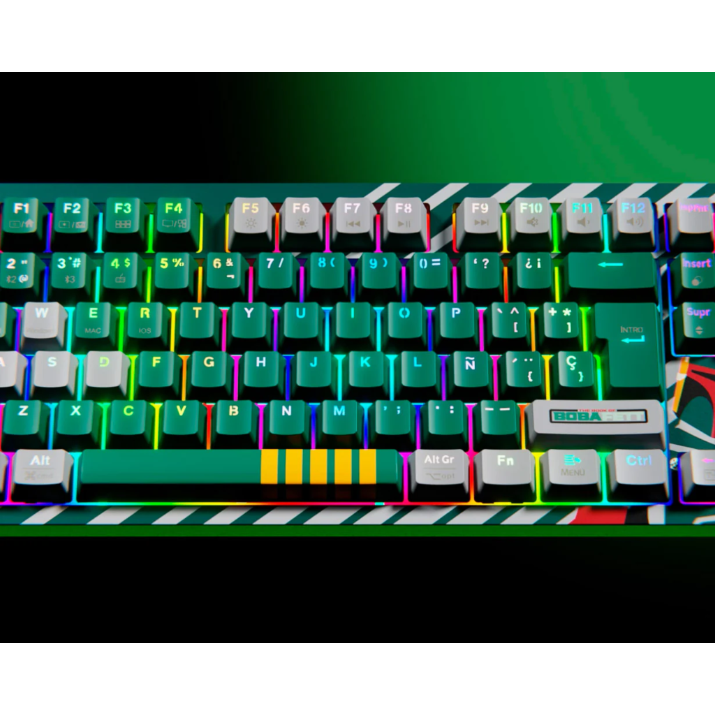 Teclado Primus Ballista 82T con iluminación RGB encendida y logo Star Wars