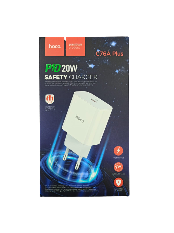 Packaging del cargador HOCO C76A Plus con sello SEC