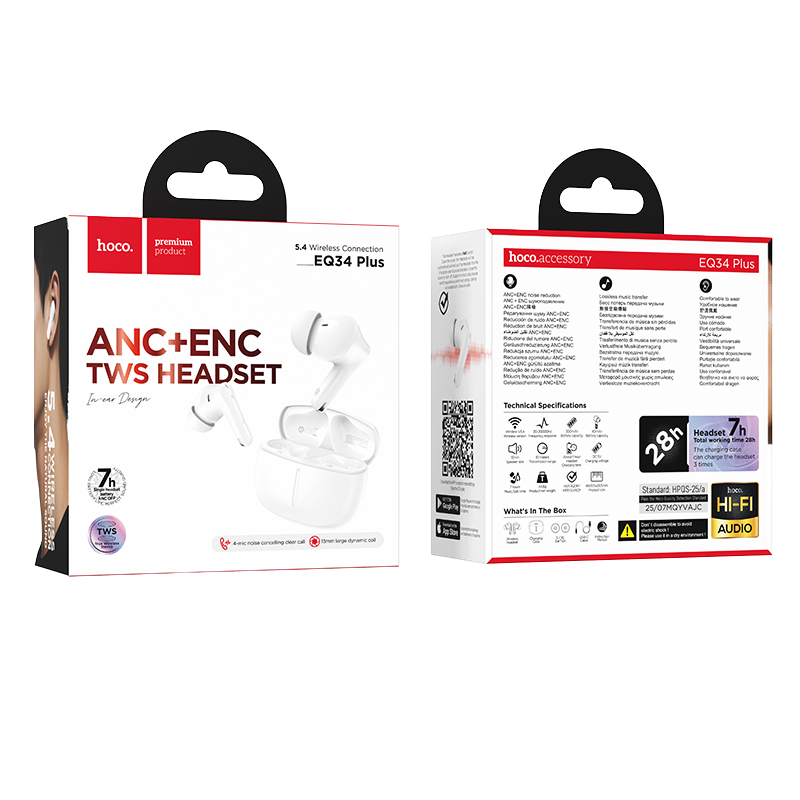 Packaging de los audífonos HOCO EQ34 Plus ANC + ENC