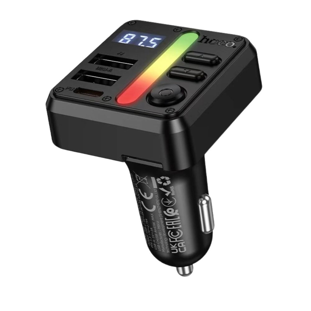 Transmisor FM Bluetooth HOCO E89 Libre 45W para auto, color negro