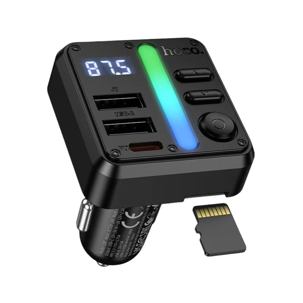 Puertos USB-C 30W y USB-A del transmisor FM HOCO E89 Libre