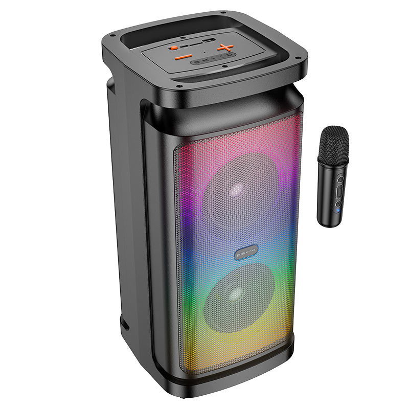 Iluminación RGB frontal del parlante BOROFONE BP25 Vida con el micrófono al costado