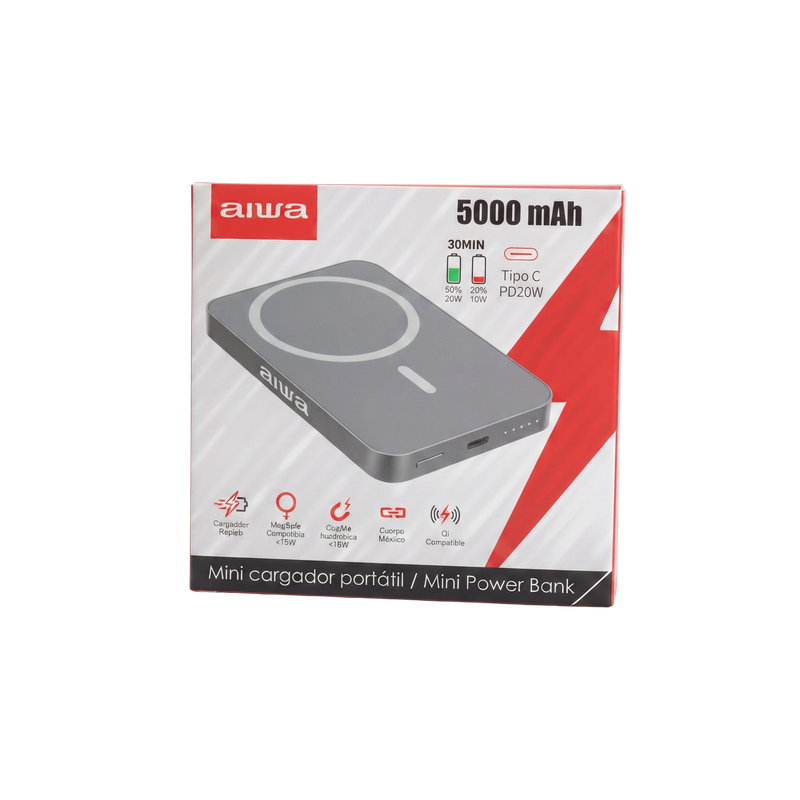 Caja del power bank magnético AIWA PAW-70 de 5.000 mAh
