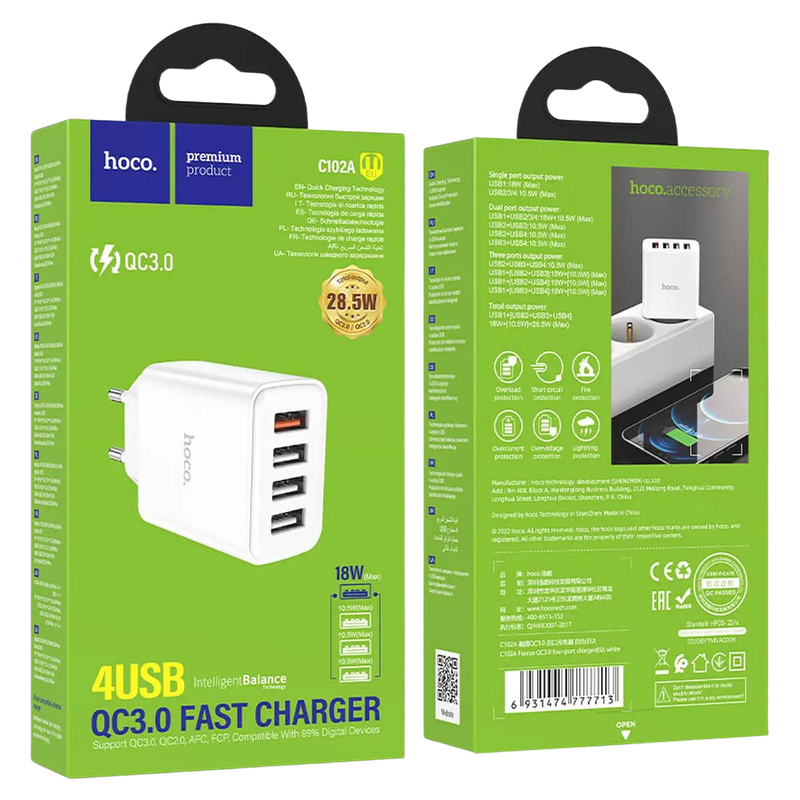 Packaging del cargador HOCO C102A 4 puertos