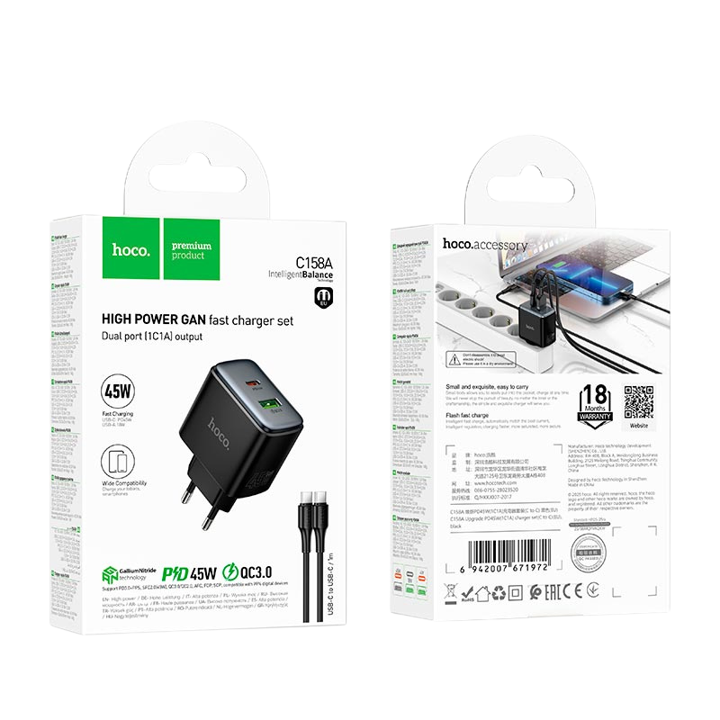 Packaging del set HOCO C158A Upgrade 45W