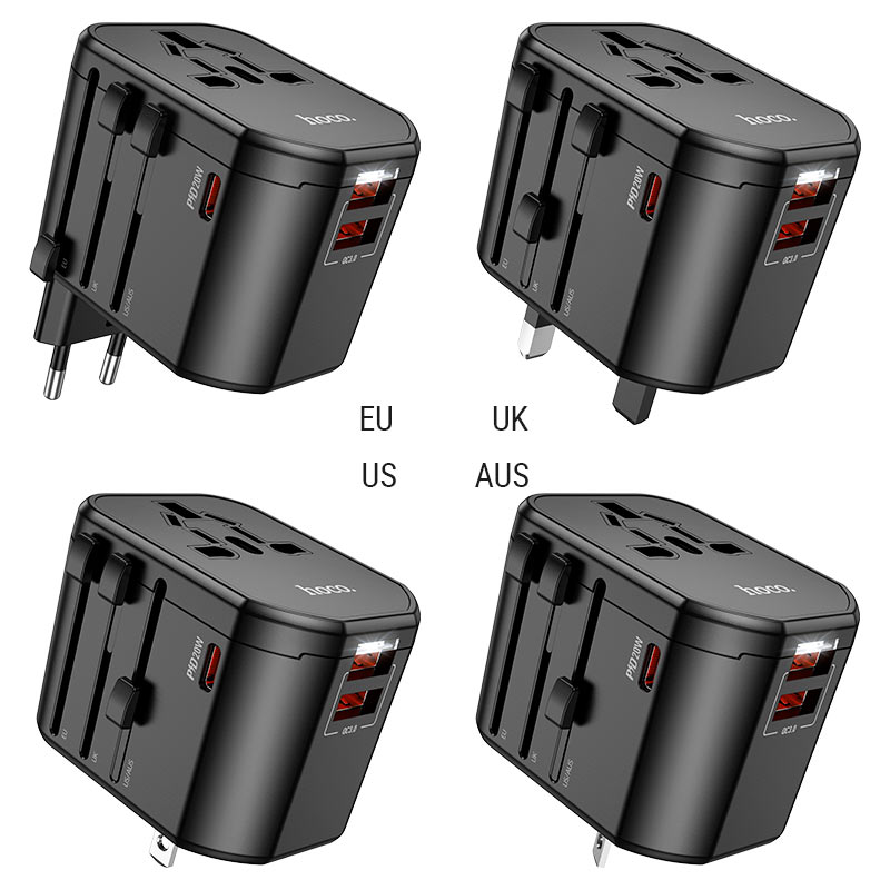 Adaptador HOCO AC15 Walker con sus cuatro formatos de enchufe