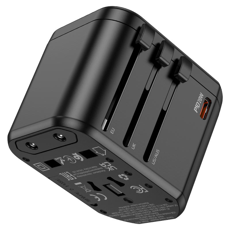 Adaptador de viaje HOCO AC15 Walker universal negro