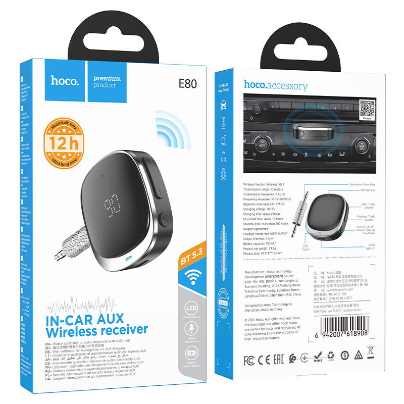 Empaque original del receptor Bluetooth HOCO E80 Travel