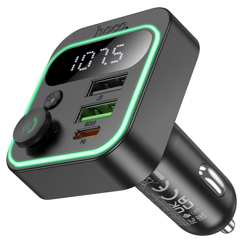 Transmisor FM Bluetooth HOCO E85 Tiger para auto, color negro