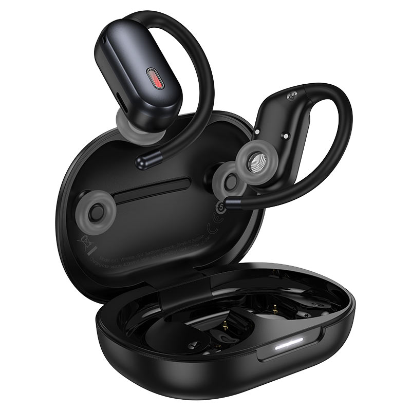 Audífonos open ear HOCO EA7 Suerte negros con estuche de carga