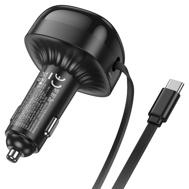 Puertos USB-C y USB-A del cargador de auto HOCO NZ15