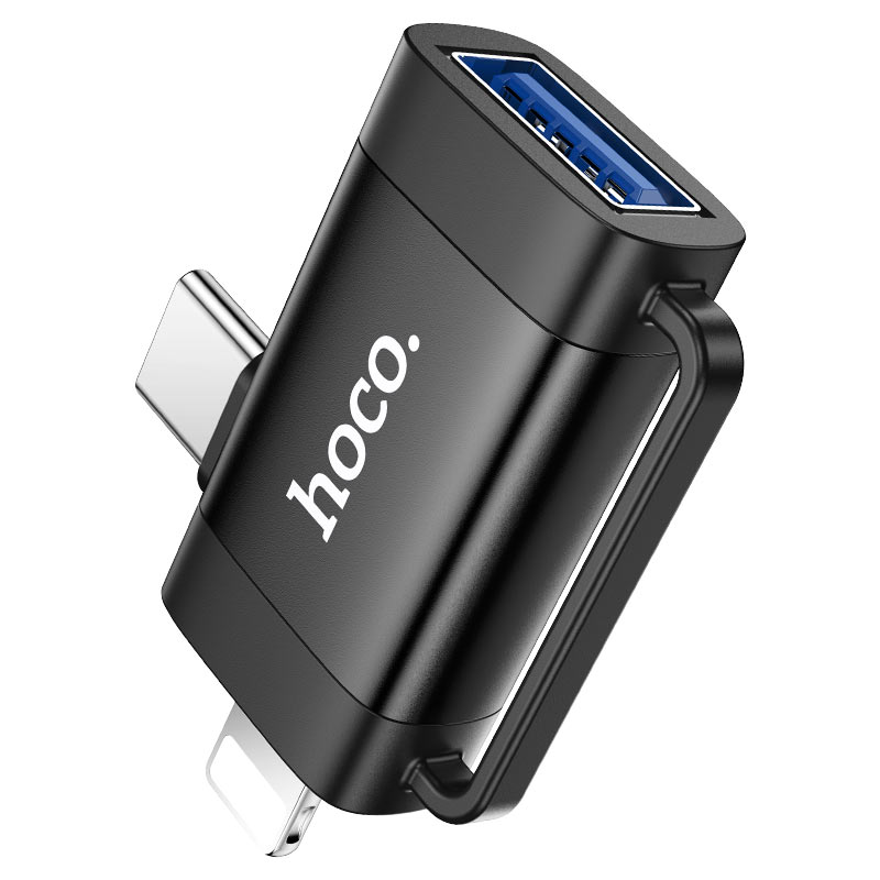 Adaptador OTG HOCO UA31F Lightning y Tipo C a USB negro