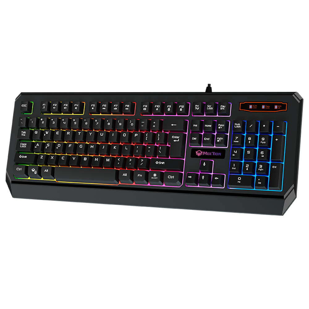 Teclado gamer Meetion K9320 negro con retroiluminación arcoíris