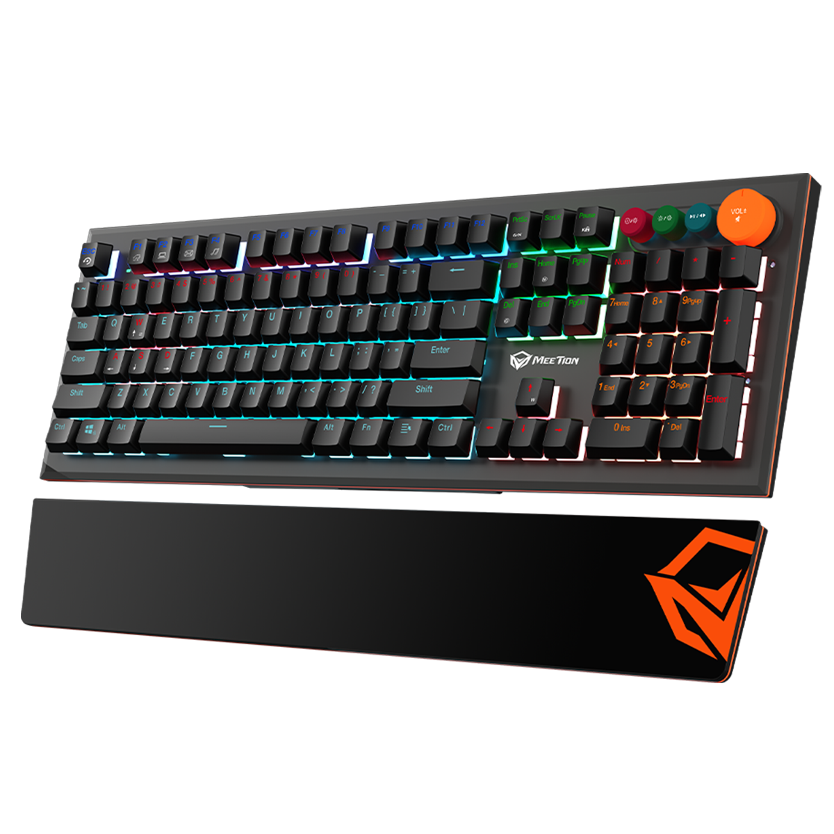 Teclado mecánico Meetion MK500 con reposamanos magnético instalado