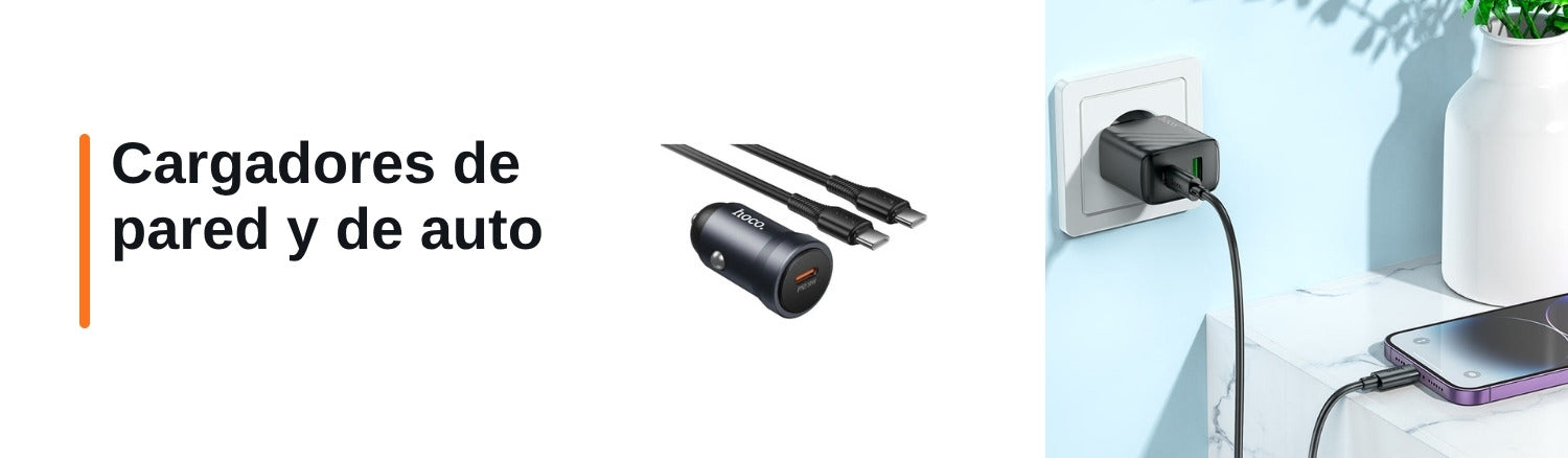 Cargadores de pared y de auto en Tu Merkado: cargador de auto HOCO Z62A Energy y cargador de pared HOCO CS23A PD 30W