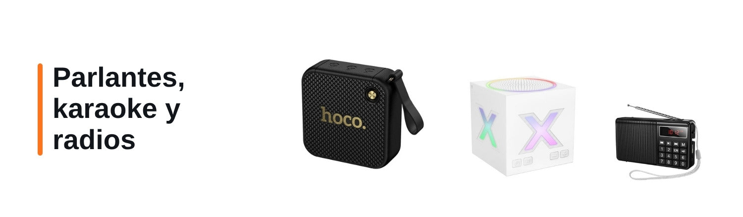 Parlantes, karaoke y radios en Tu Merkado: parlante HOCO HT1 Marquis, BOROFONE BR101 Music Cube y radio portatil HOCO HI50